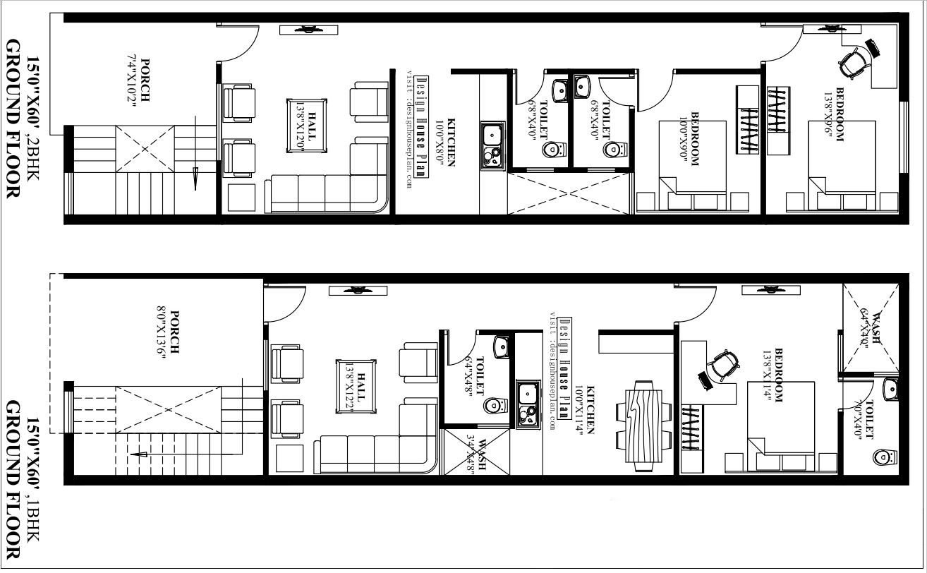 15x60 House Plan - 3D House Naksha